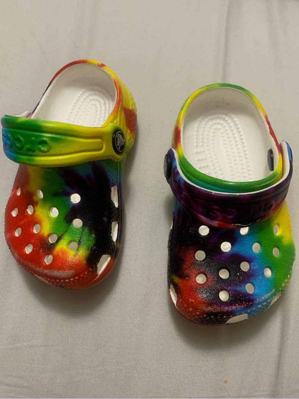 CROCS Kids Tie-Dye Rainbow Clog Sandals - Red Yellow Green Blue Purple
